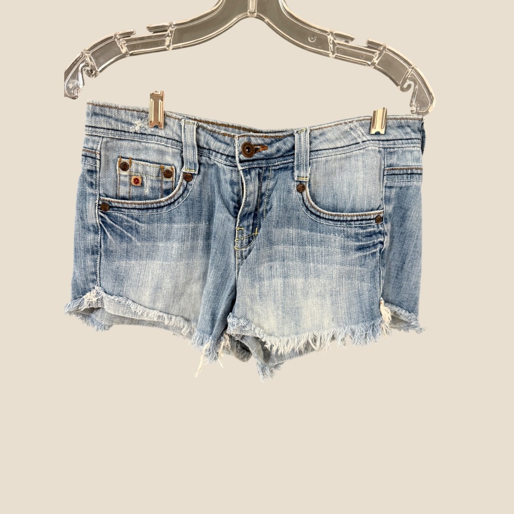 Paris Blues Y2k Light Wash Frayed Raw Hem Denim Jean Cut Off Shorts Size 7